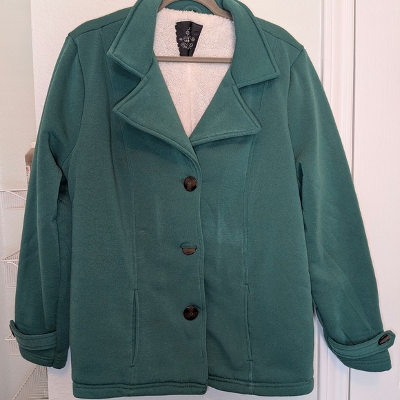 Louise Paris Jackets & Blazers - Louise Paris Green Faux Shearling Lined Button Front Pea Coat Jacket Womens
